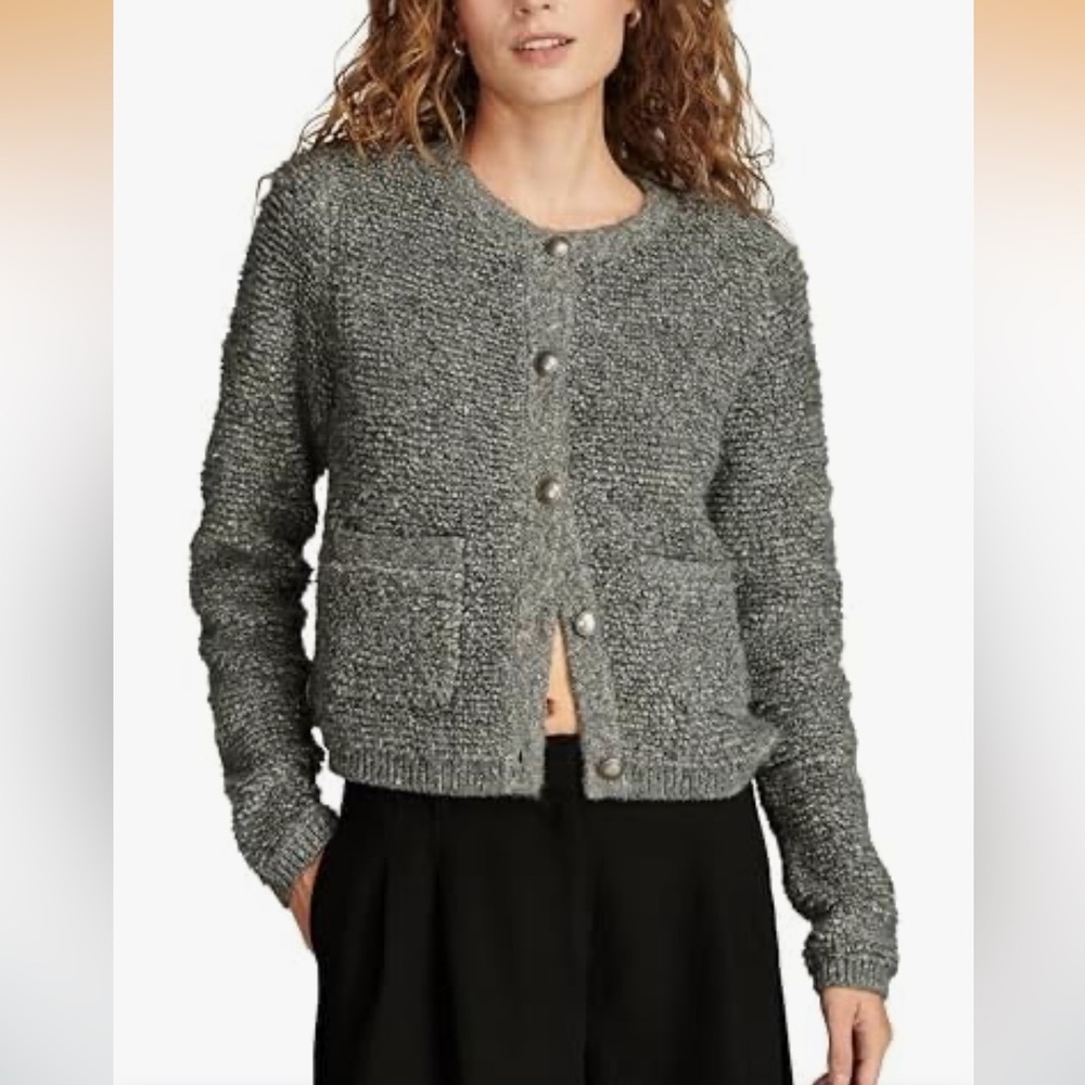 Lucky Brand Gray Boucle Sweater Lady Jacket. Size Small. - Picture 3 of 16